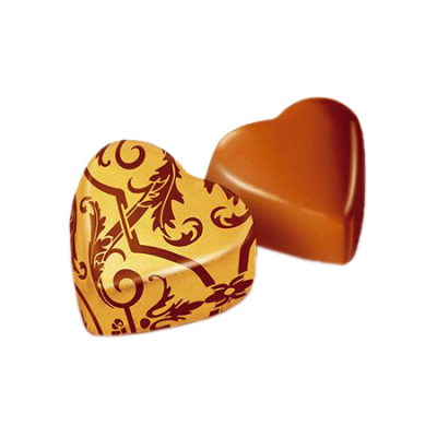 Конфета шоколадная в золотой фольге в форме сердечка